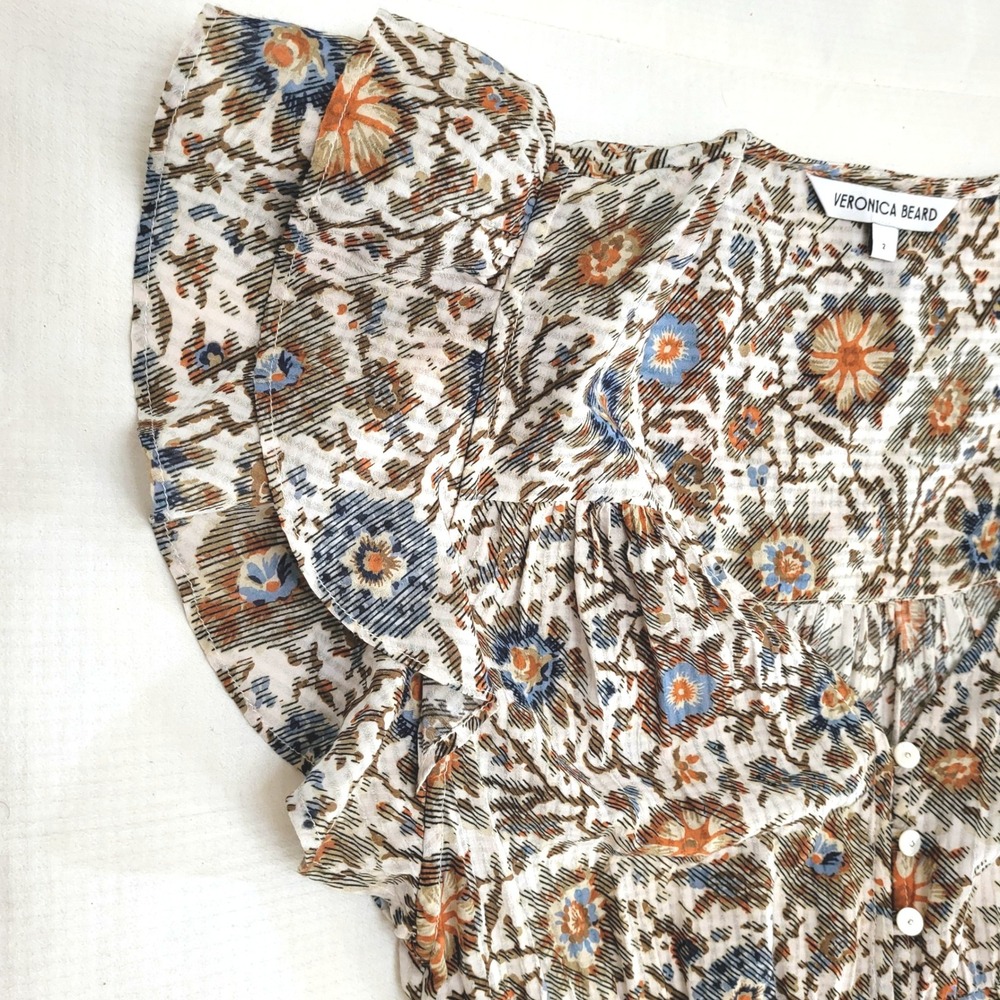 Veronica Beard Dolci Floral Cottage Country Prairie Cowgirl Flutter Midi Dress 2 - Picture 10 of 13